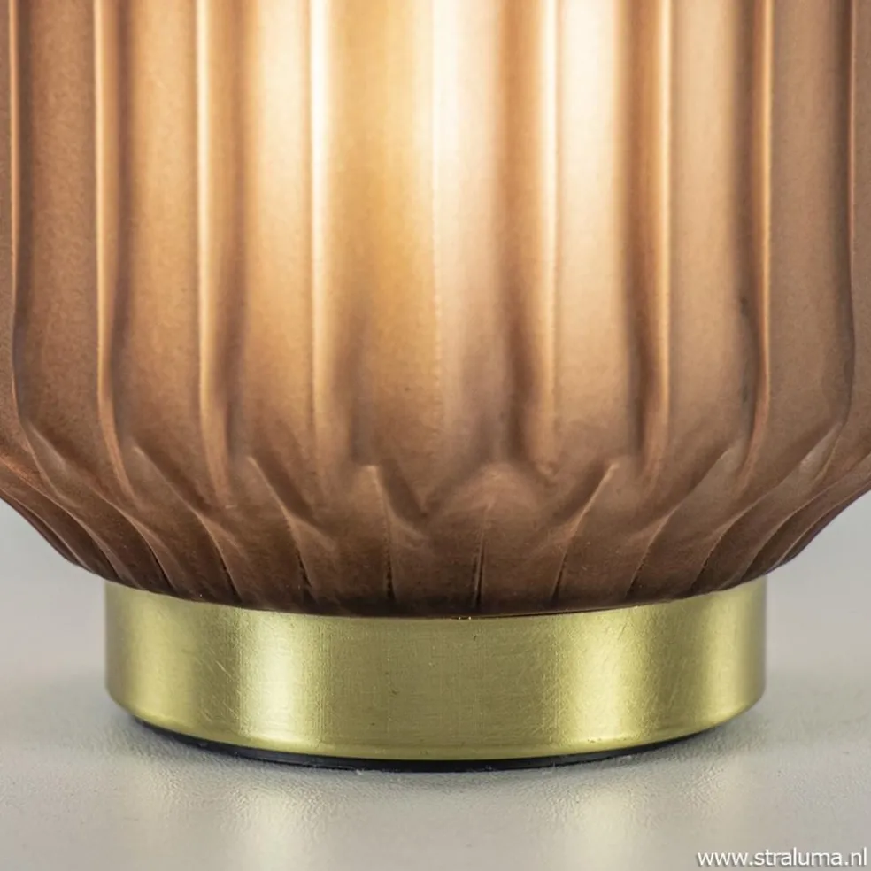 Tafellamp Ivot mat koffie met messing op batterij