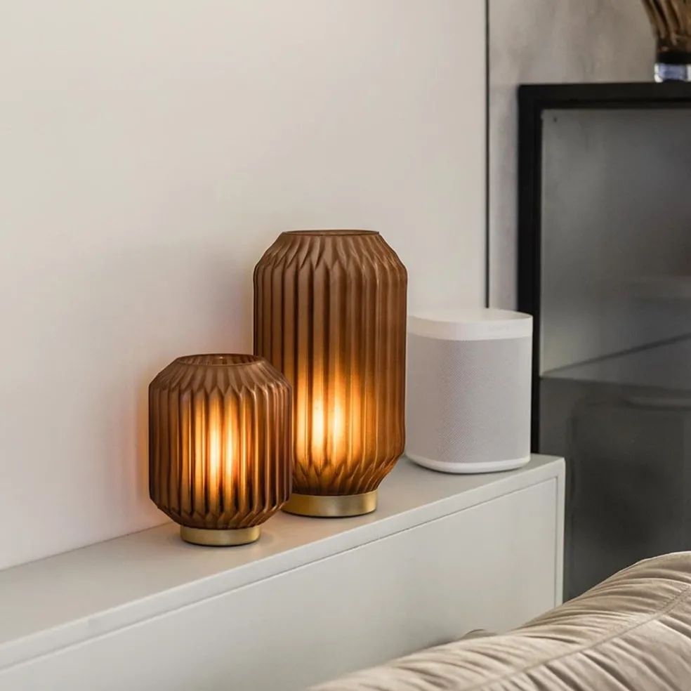 Tafellamp Ivot mat koffie met messing op batterij