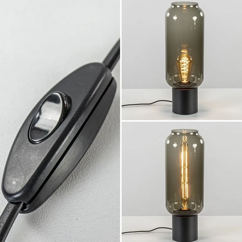 Tafellamp Lett zwart + smoke glas 13cm