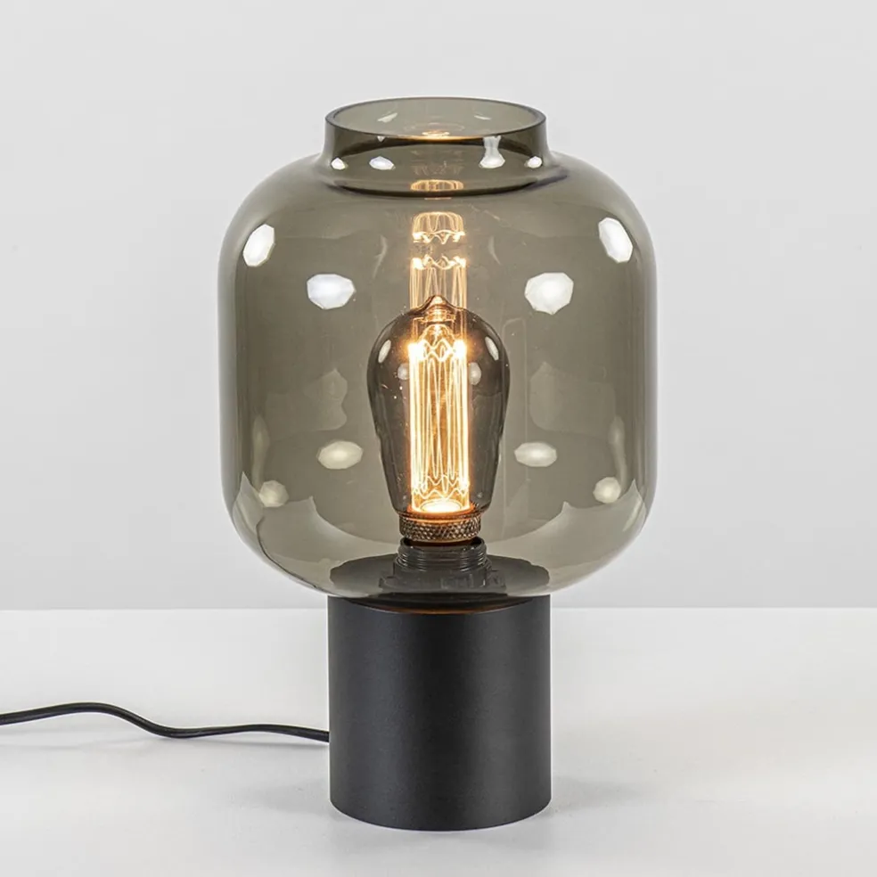 Tafellamp Lett zwart + smoke glas 20cm