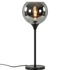 Tafellamp mat zwart met 20 cm smoke glazen bol