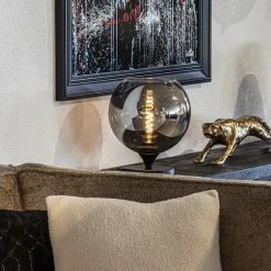 Tafellamp mat zwart met smoke glas 25 cm