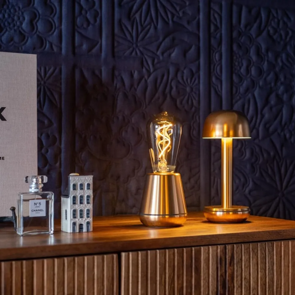 Tafellamp met oplaadbare batterij goud/smoke dimbaar