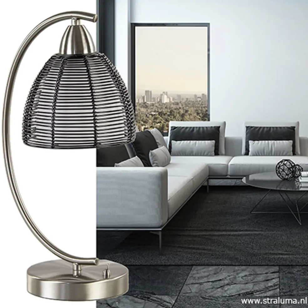 Tafellamp met zwarte draad kap