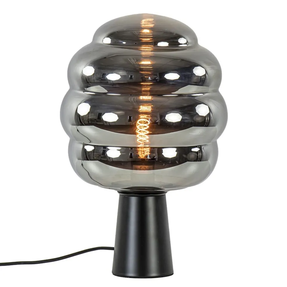 Tafellamp Misty zwart + titanium glas