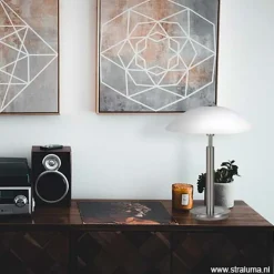 Tafellamp nikkel/glas wit + touchdimmer