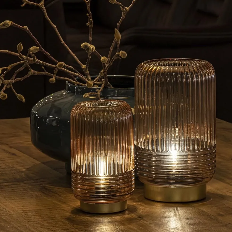 Tafellamp op batterij Lipa amber glas