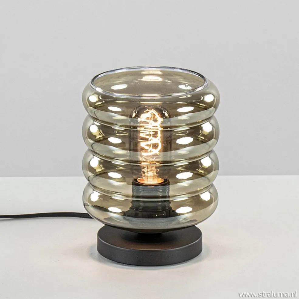 Tafellamp Quinto cilinder rib smoke/zw