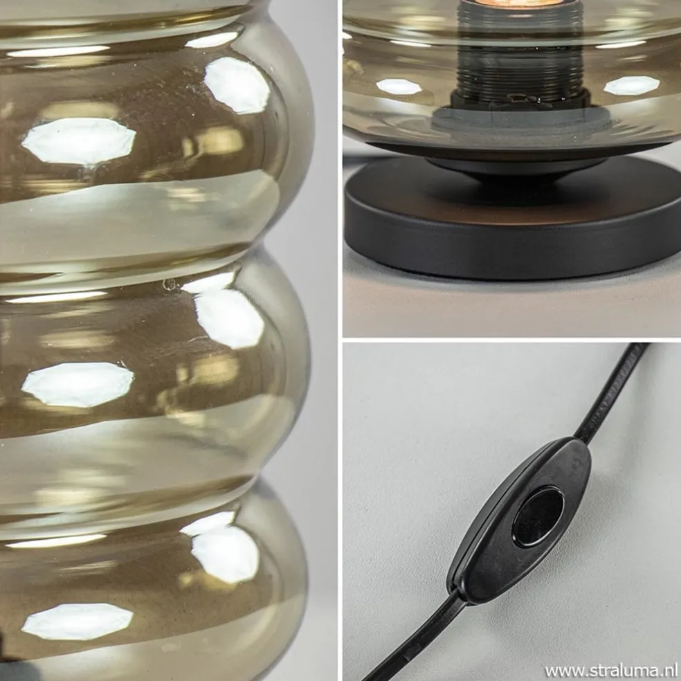 Tafellamp Quinto cilinder rib smoke/zw