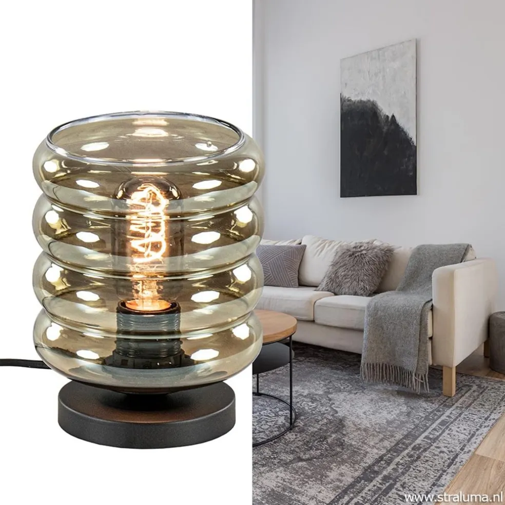 Tafellamp Quinto cilinder rib smoke/zw