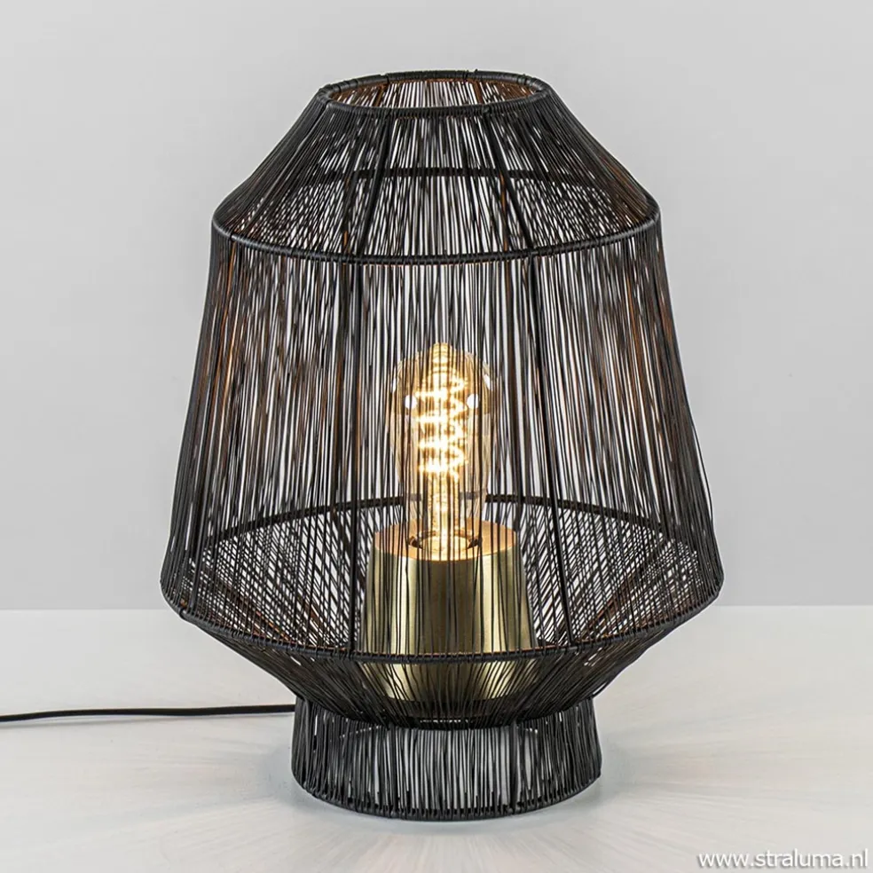 Tafellamp Vitora mat zwart met bronzen fitting