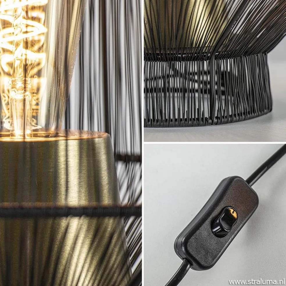 Tafellamp Vitora mat zwart met bronzen fitting