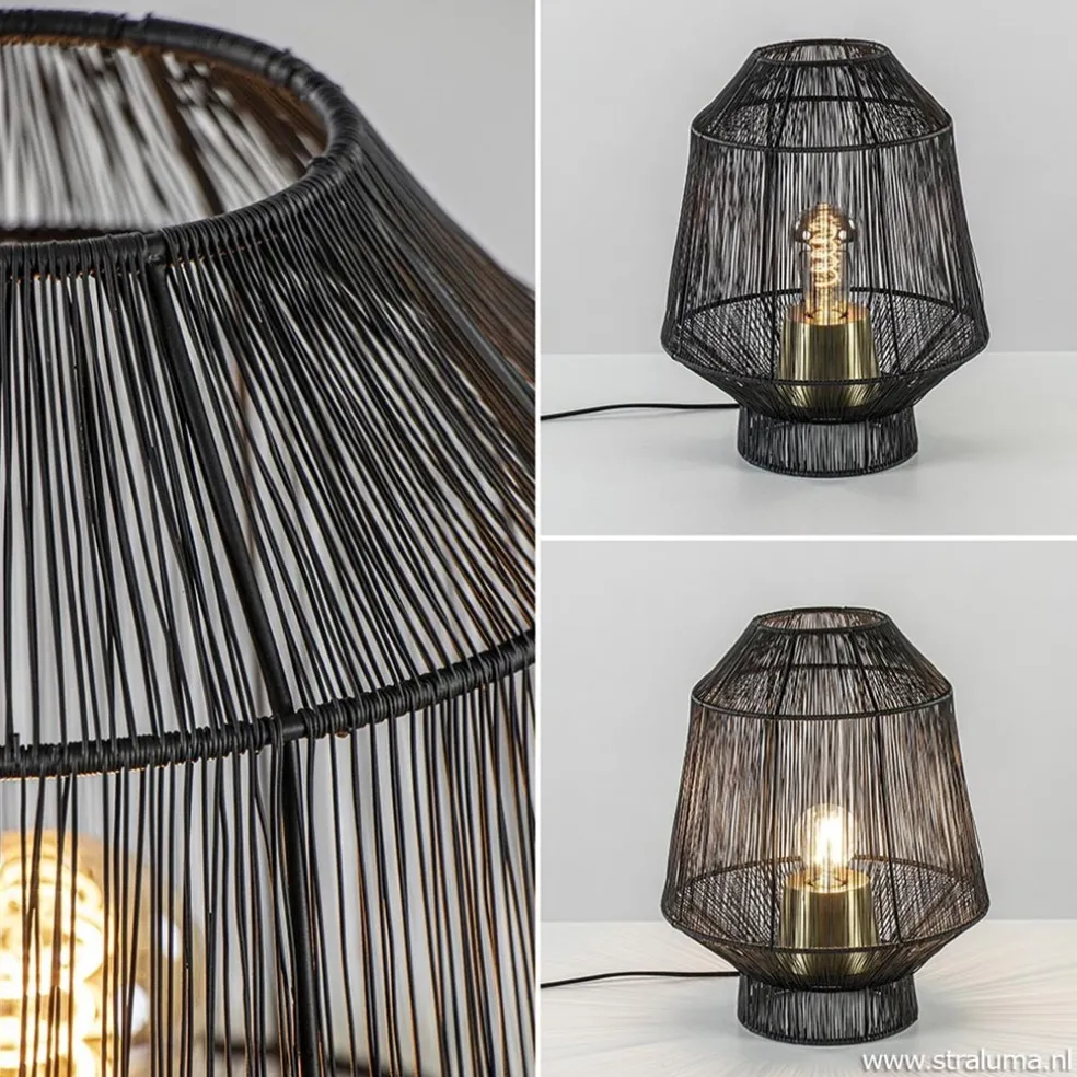Tafellamp Vitora mat zwart met bronzen fitting