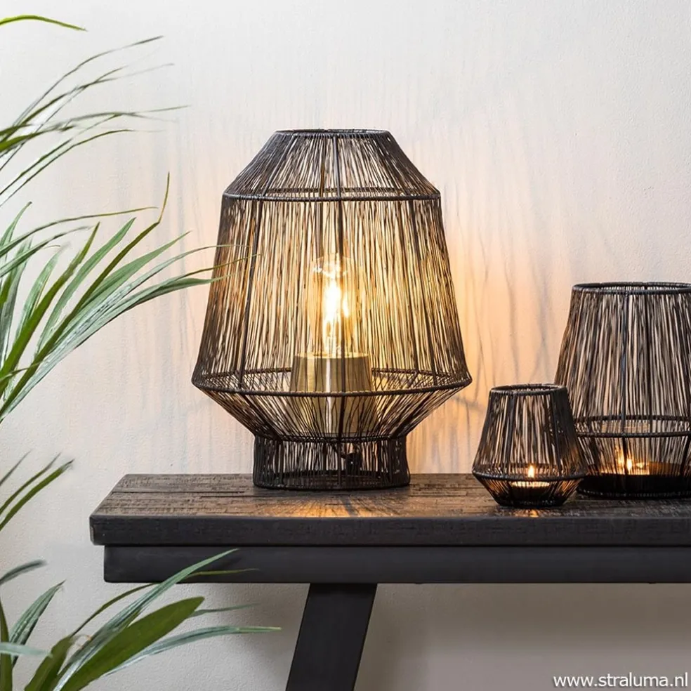 Tafellamp Vitora mat zwart met bronzen fitting