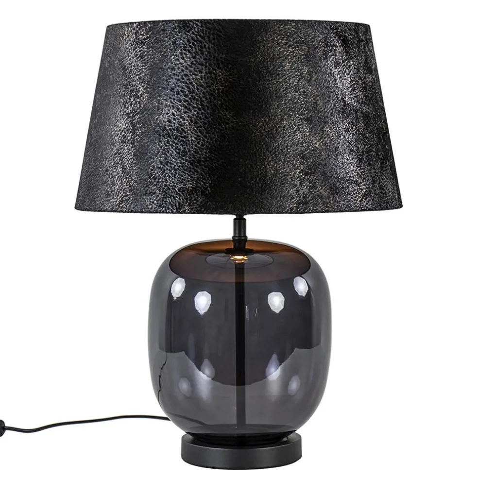 Tafellamp zwart glas met ronde kap 40 cm