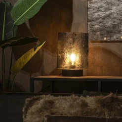 Tafellamp zwart met robuuste glazen kap