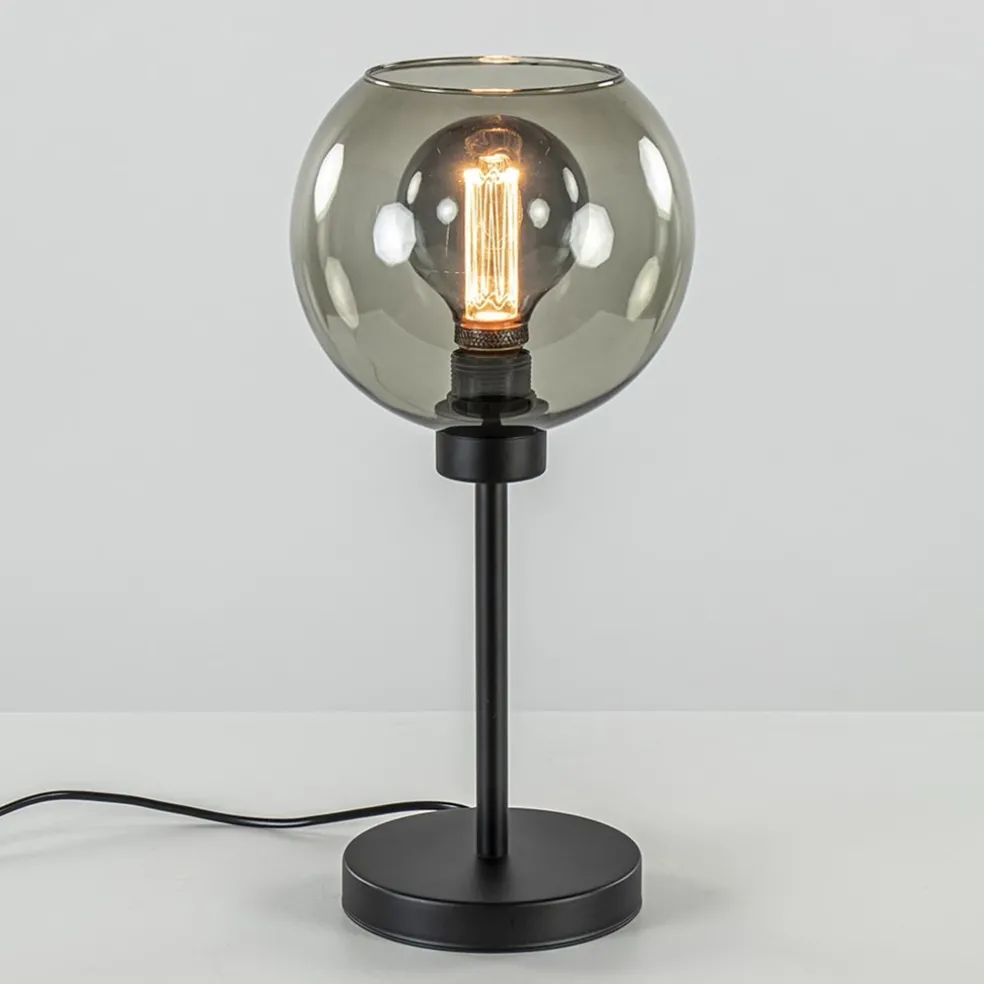 Tafellamp zwart met smoke glazen bol