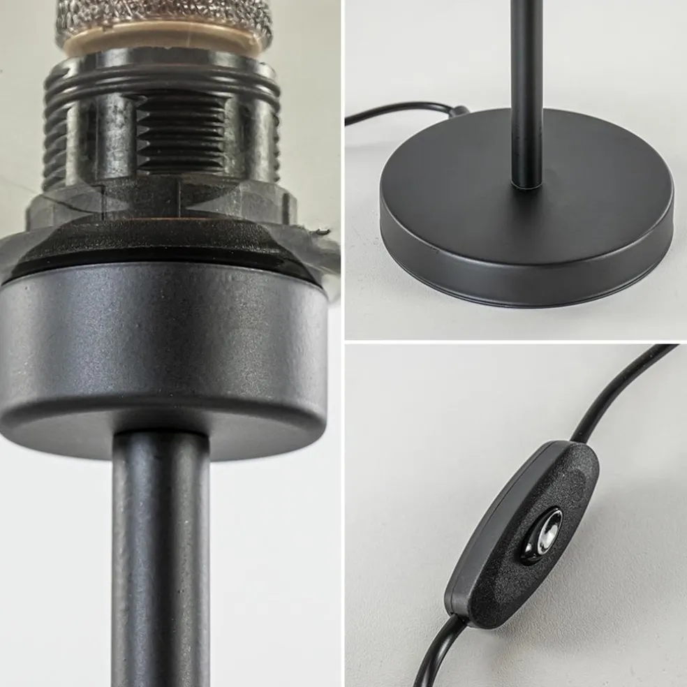 Tafellamp zwart met smoke glazen bol