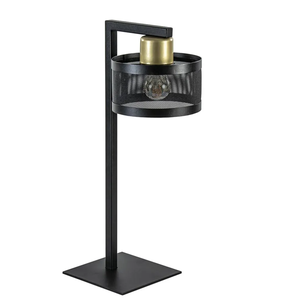 Tafellamp zwart/goud met ronde kap