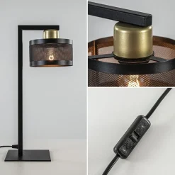 Tafellamp zwart/goud met ronde kap