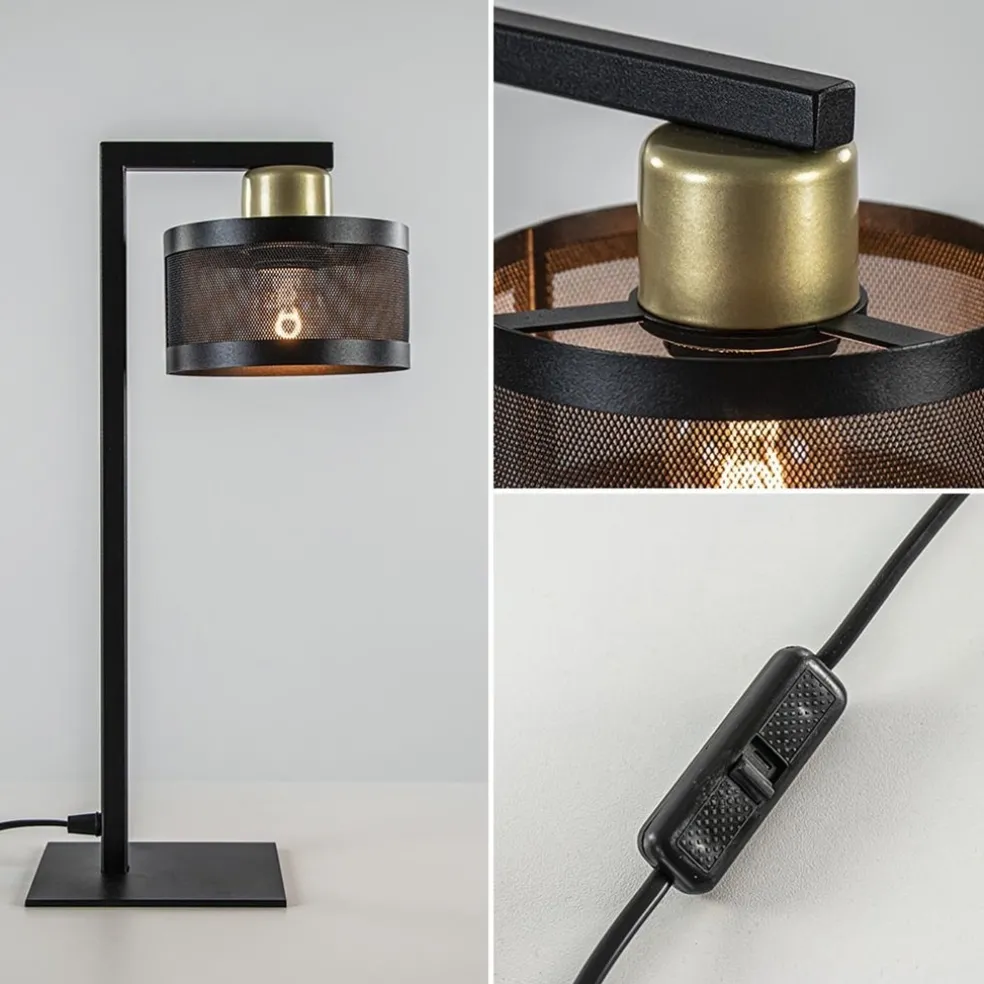 Tafellamp zwart/goud met ronde kap