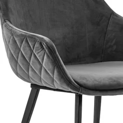 Trendy armstoel velvet grey met zwart metalen poot