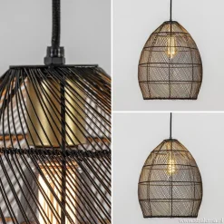 Trendy draad hanglamp Meya zwart/goud