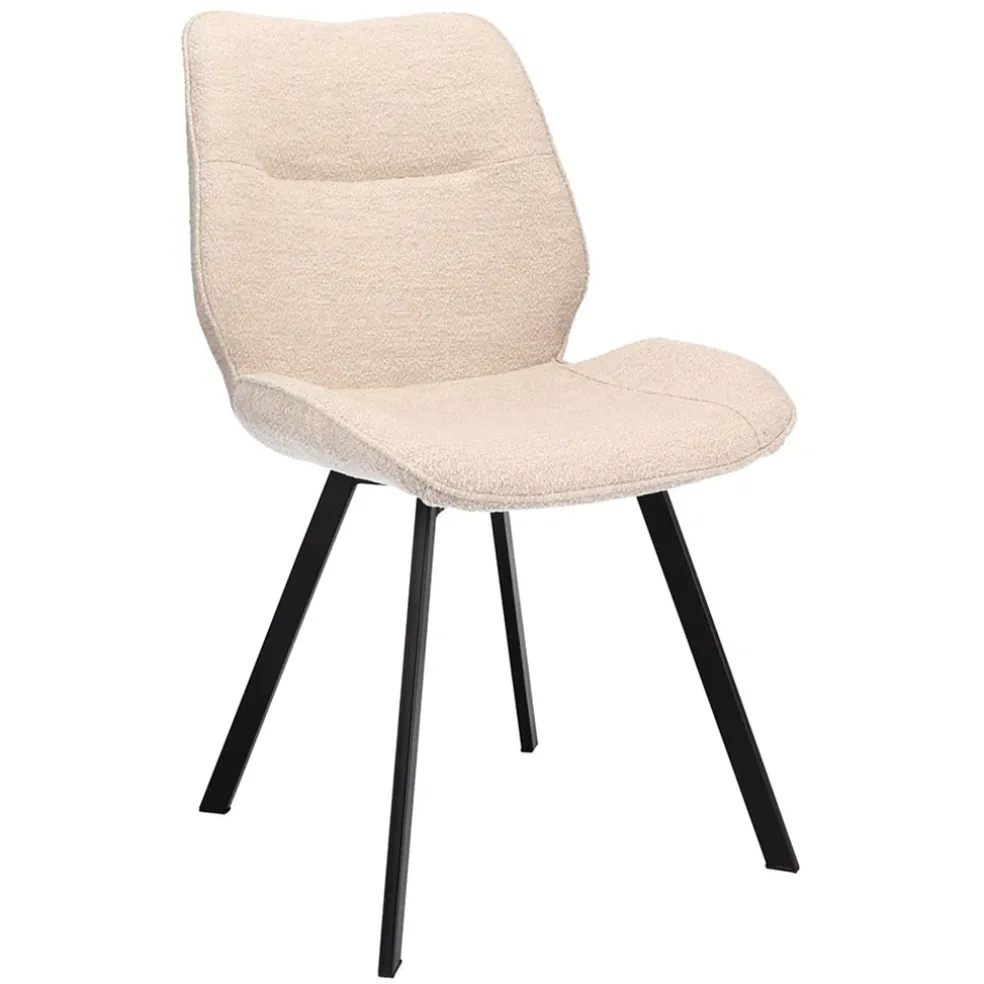 Trendy eetkamerstoel stof naturel met zwarte poot
