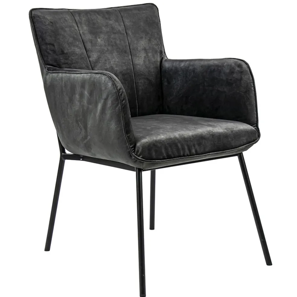 Trendy eetkamerstoel velours antraciet met armleuning
