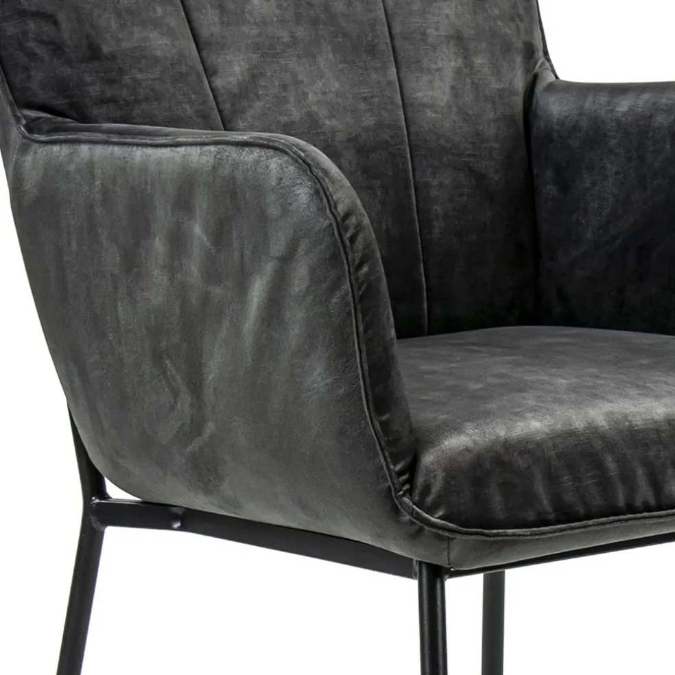 Trendy eetkamerstoel velours antraciet met armleuning