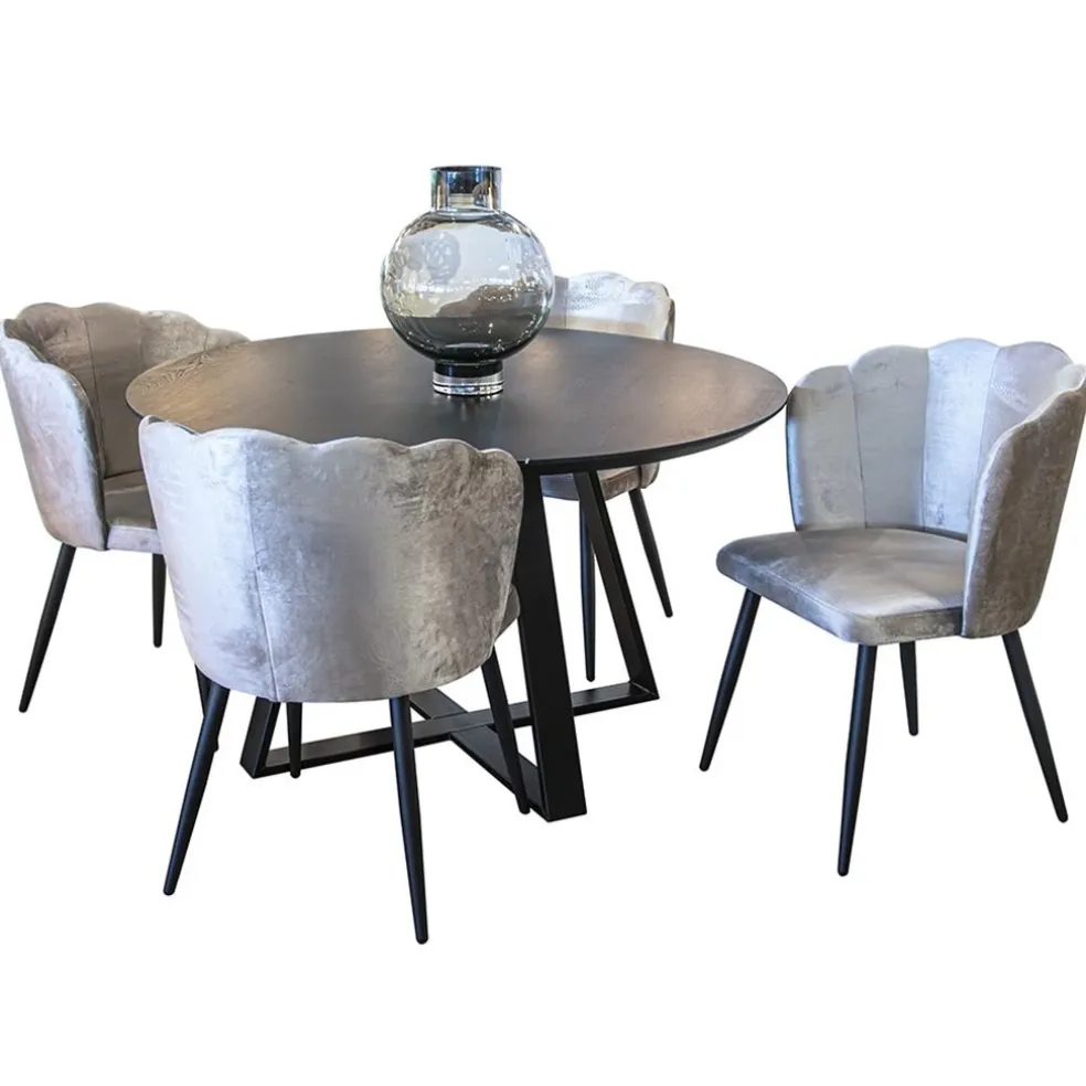 Trendy eetkamerstoel velours met zwarte poot