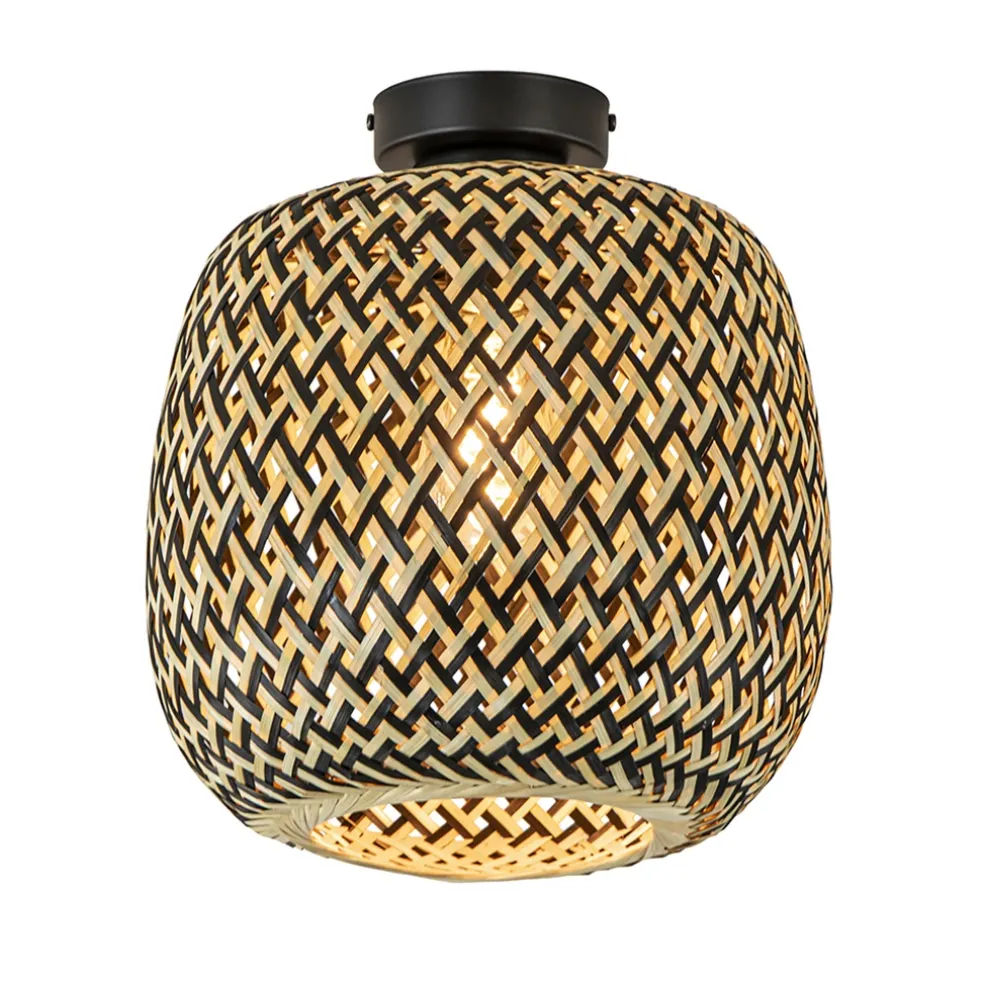 Trendy plafondlamp bamboe naturel/zwart