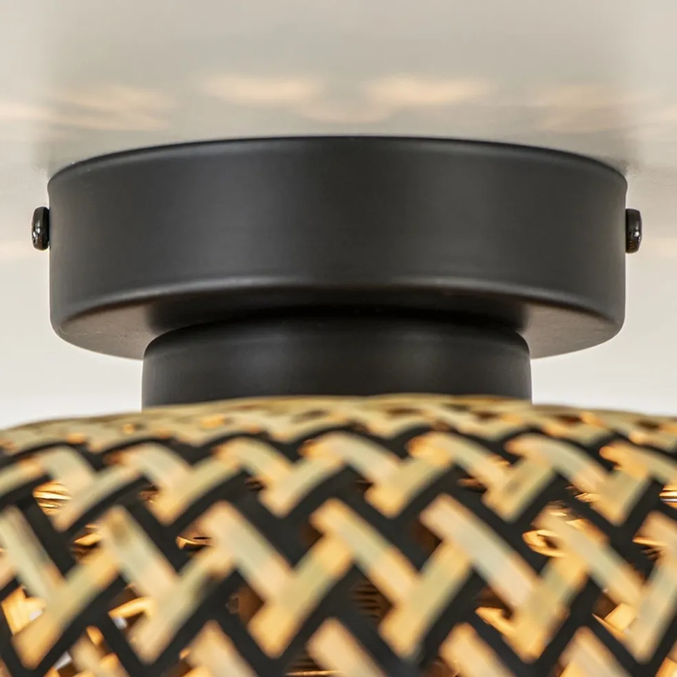 Trendy plafondlamp bamboe naturel/zwart