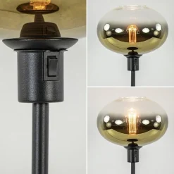 Trendy tafellamp zwart met glazen kap helder/goud