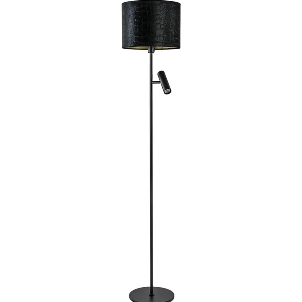Trendy vloerlamp met kap zwart met goud