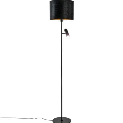Trendy vloerlamp met kap zwart met goud