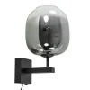 Trendy wandlamp zwart met smoke glazen kap en snoer