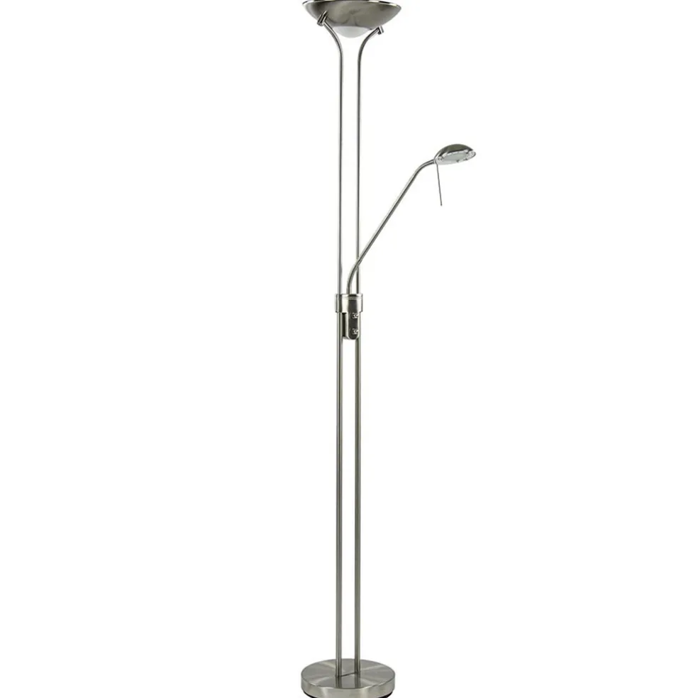 Uplighter met leesarm New Luna nikkel