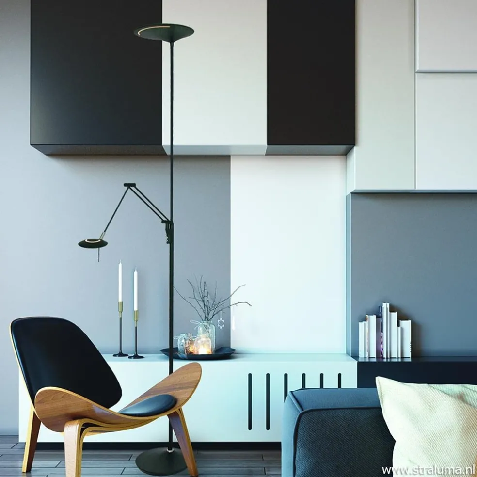 Uplighter zwart met leeslamp - 2 x pushdimmer