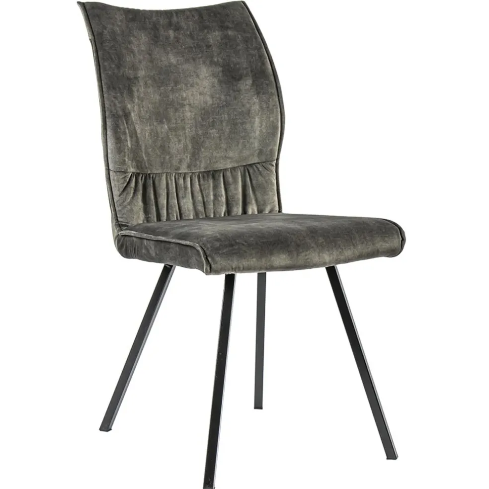 Velvet grijze eetkamerstoel met zwarte pootjes