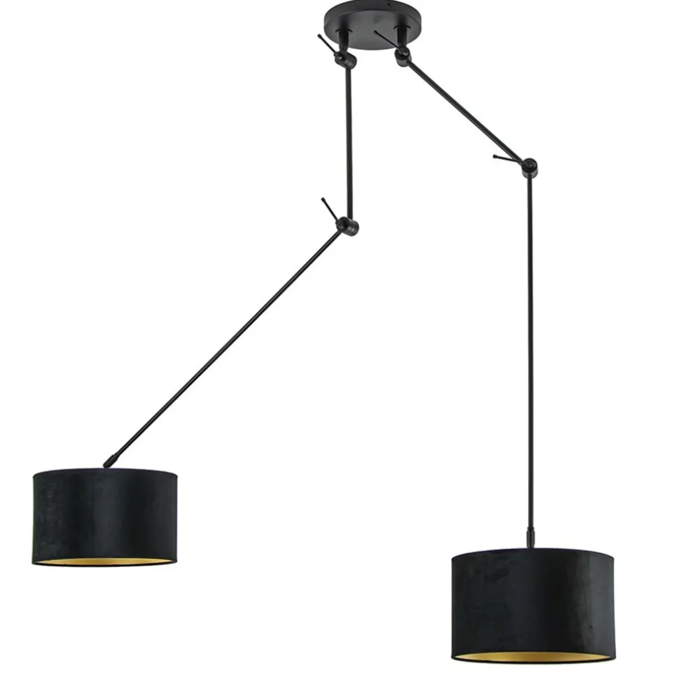 Verstelbare 2-lichts plafondlamp met velvet zwarte kappen