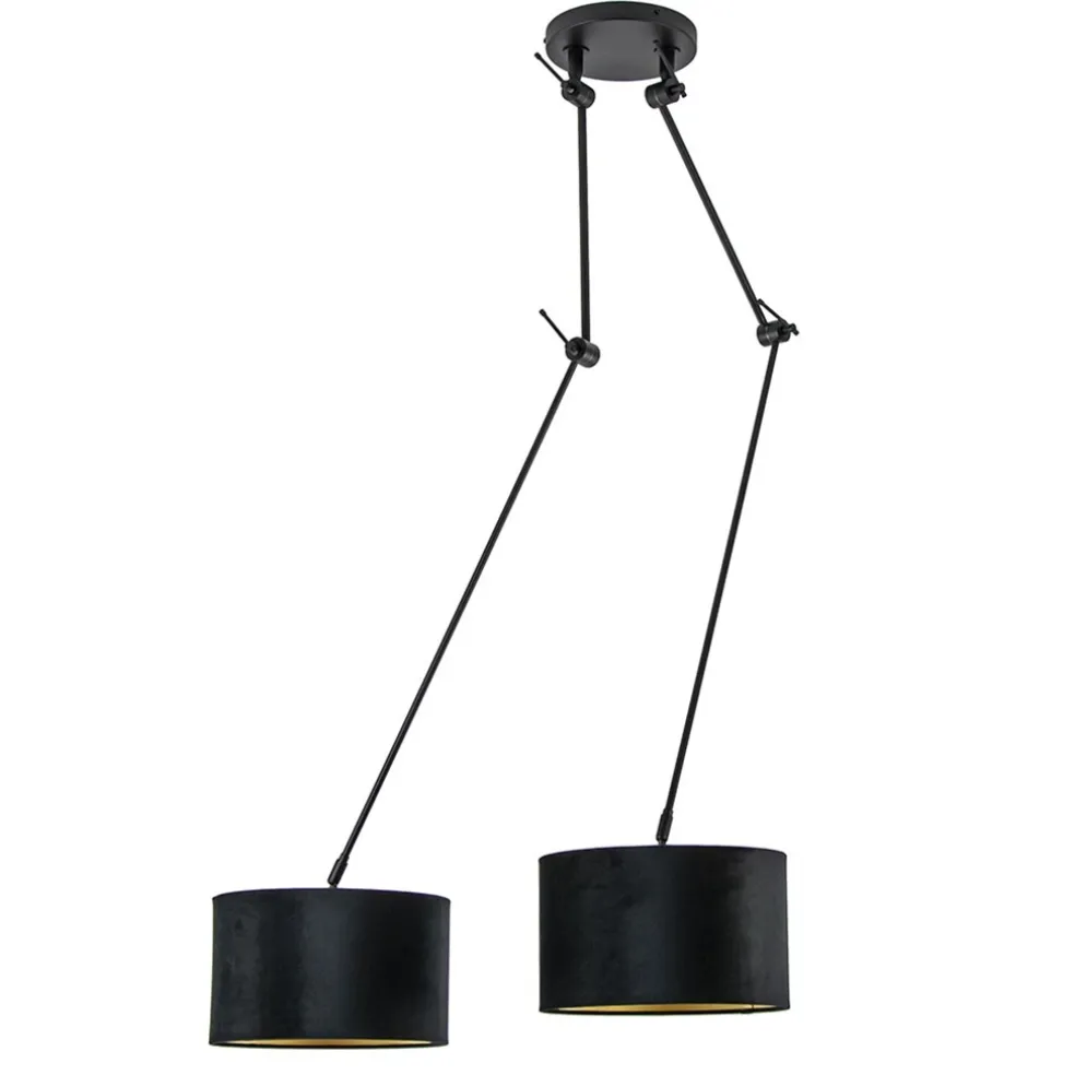 Verstelbare 2-lichts plafondlamp met velvet zwarte kappen