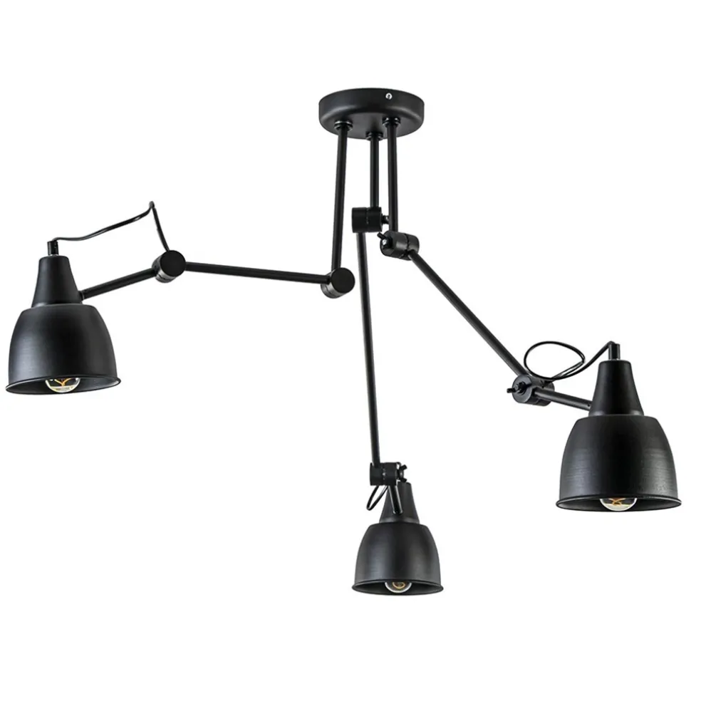 Verstelbare 3-lichts plafondlamp met zwarte kappen