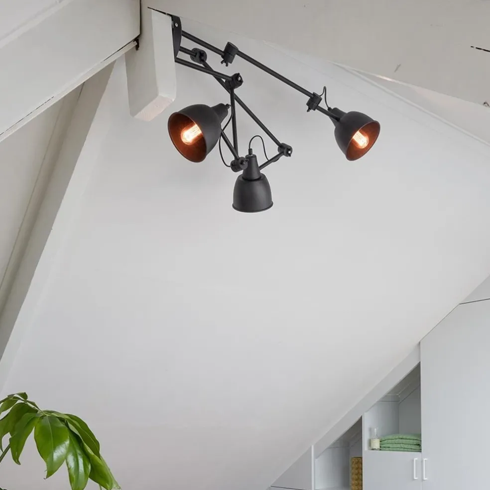 Verstelbare 3-lichts plafondlamp met zwarte kappen