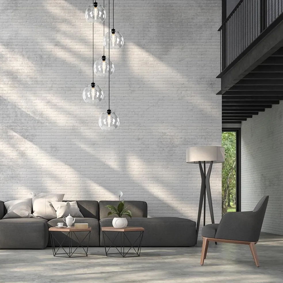 Videlamp / multipendel zwart met 5 helder glazen bollen