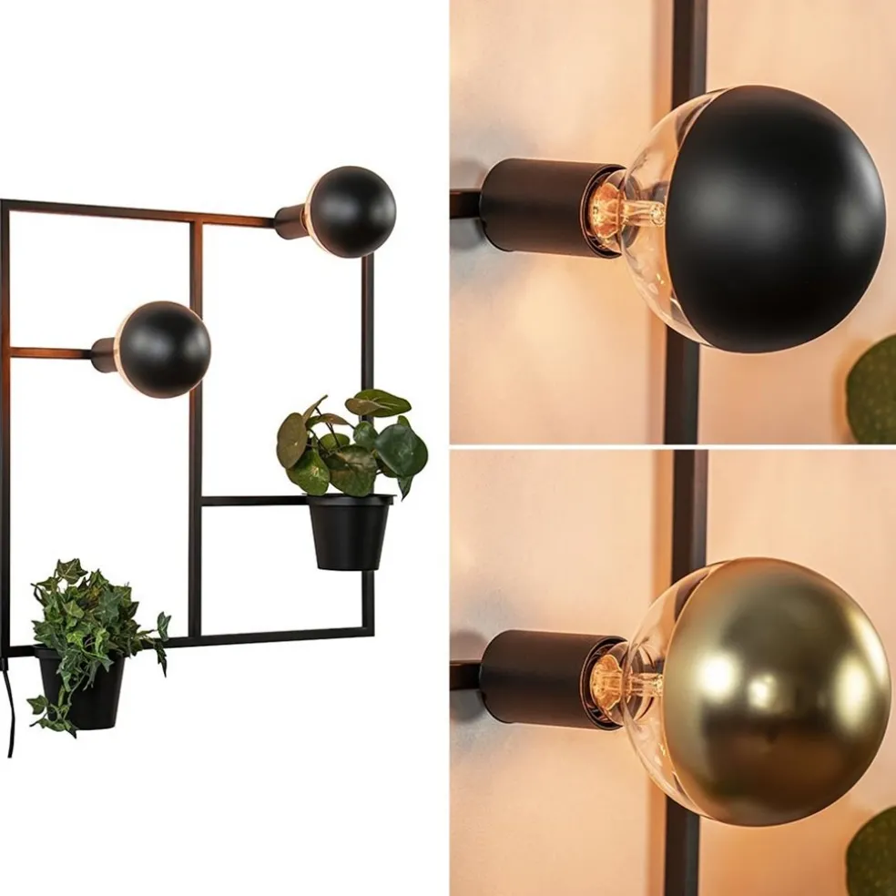 Vierkant wandrek met plantenpotten en E27 fittingen