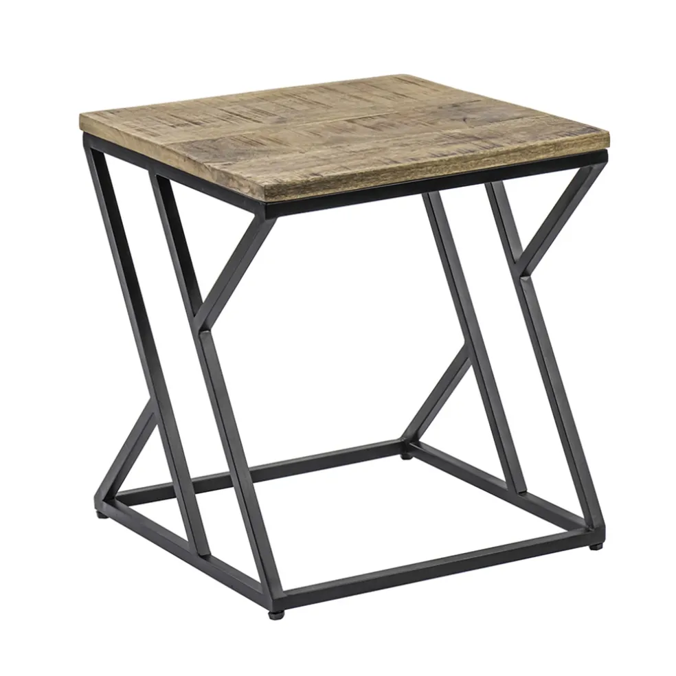 Vierkante bijzettafel zwart met mango hout