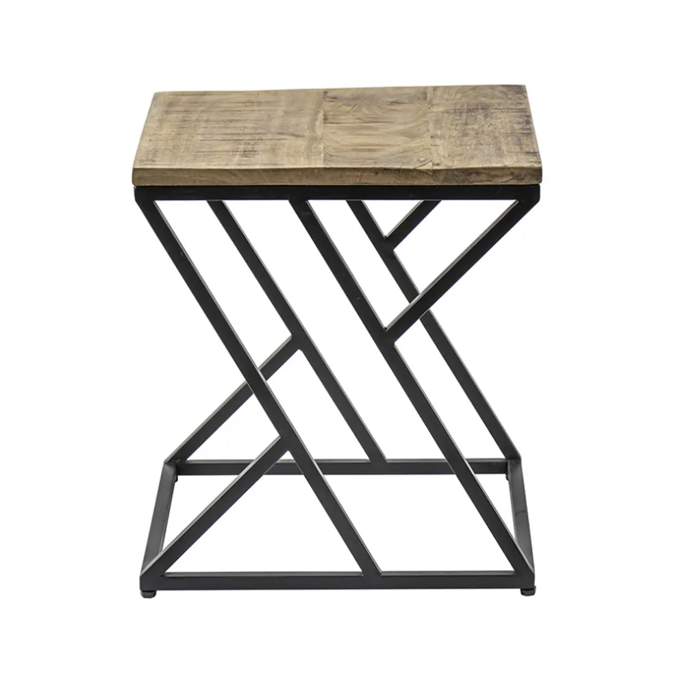 Vierkante bijzettafel zwart met mango hout