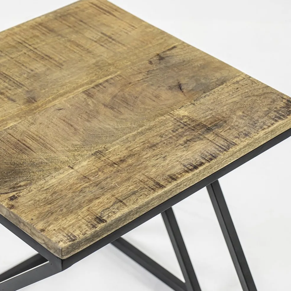 Vierkante bijzettafel zwart met mango hout