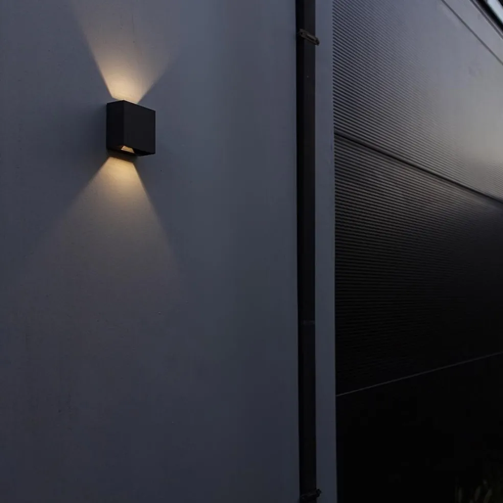 Vierkante LED buitenlamp wand zwart up+down